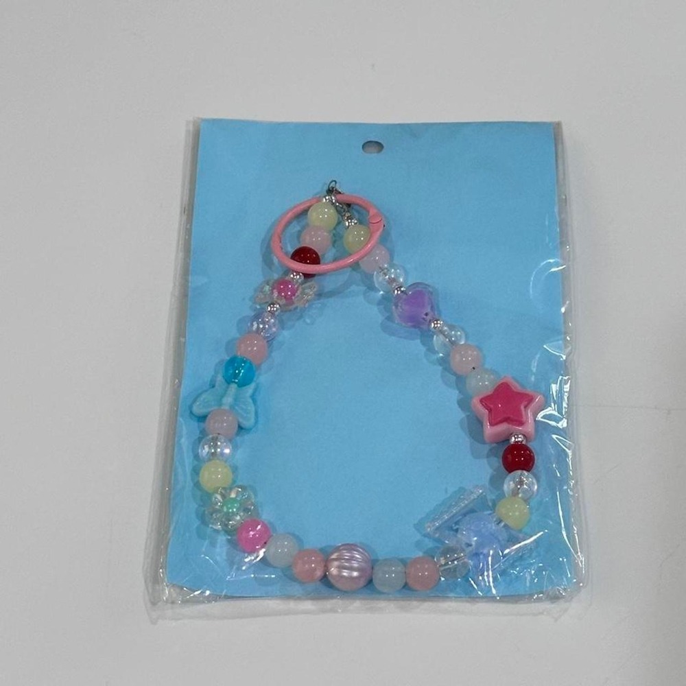 Handmade Pastel Fairycore Beaded Phone Charm Keychain Wristlet